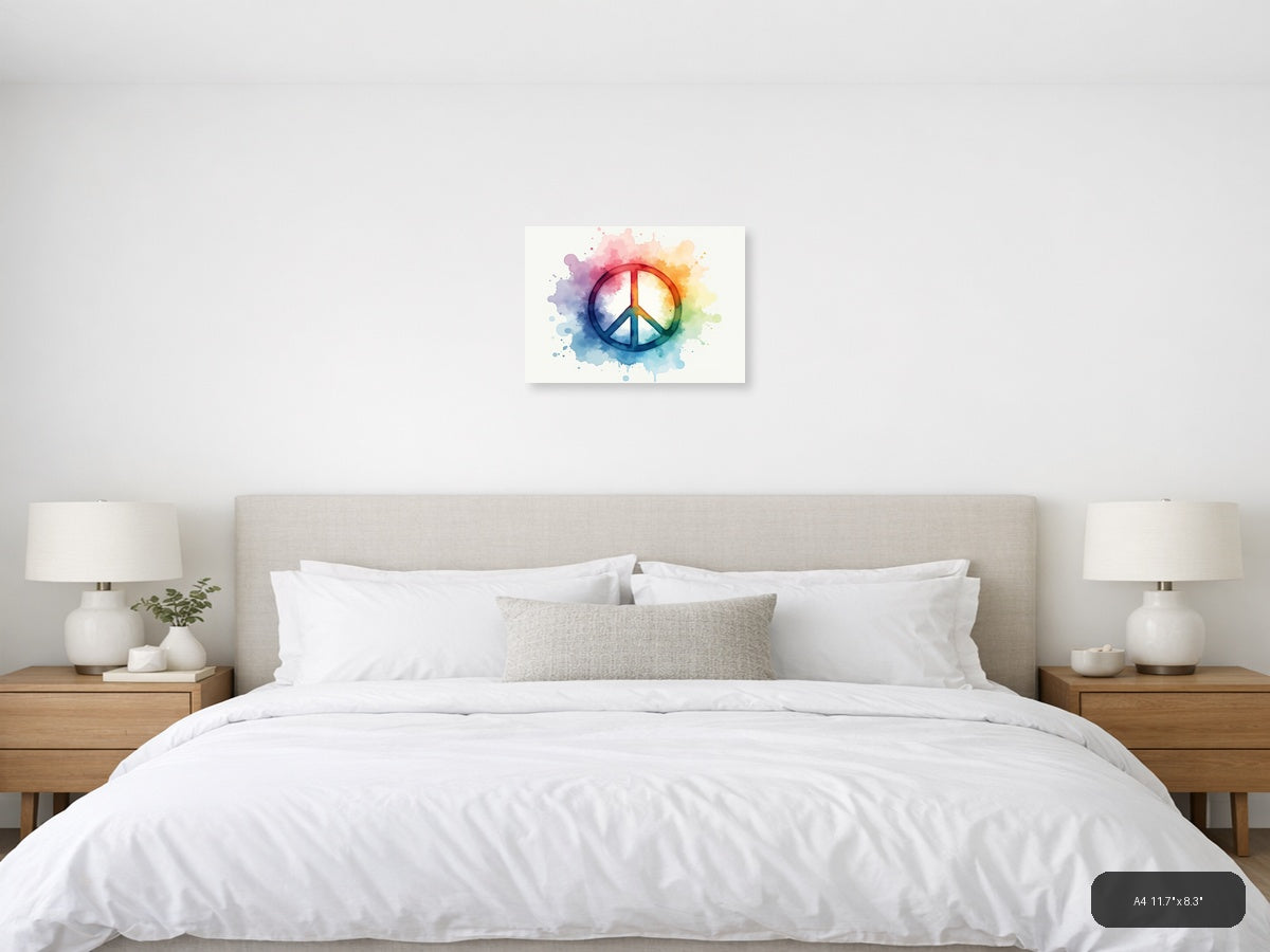 Watercolor Peace Sign Rainbow Splash Wall Art — A4 / Bedroom