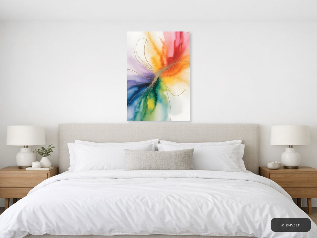 Rainbow Watercolor Flower Abstract Wall Art — A1 / Bedroom