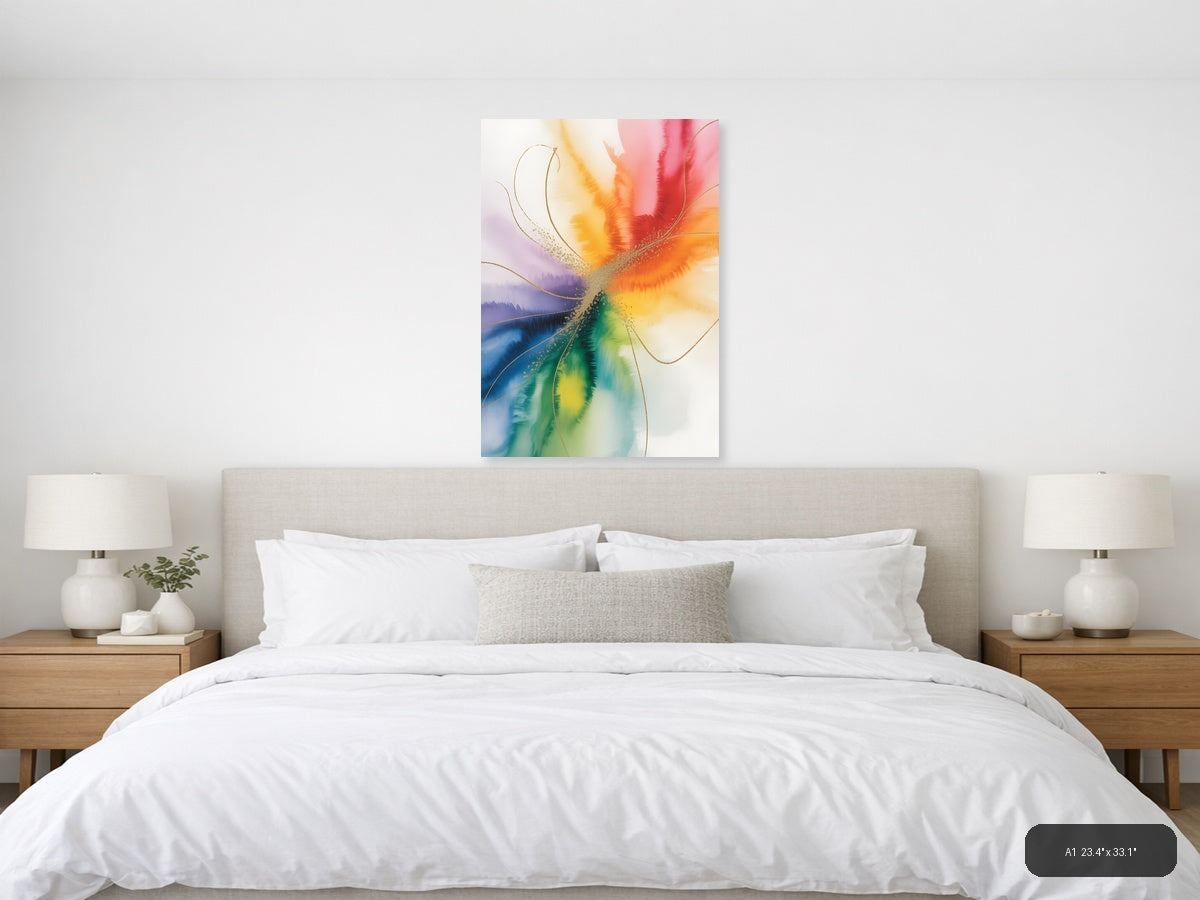 Rainbow Watercolor Flower Abstract Wall Art — A1 / Bedroom