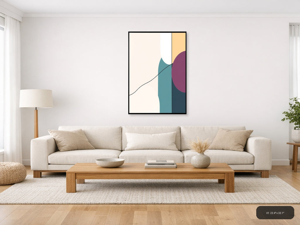 Minimalist Geometric Curves Teal Purple Wall Art — A1 / Living Room