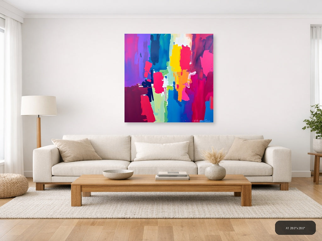 Vibrant Abstract Neon Brushstrokes Square Wall Art — A1 / Living Room