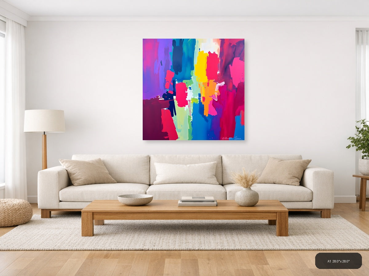 Vibrant Abstract Neon Brushstrokes Square Wall Art — A1 / Living Room