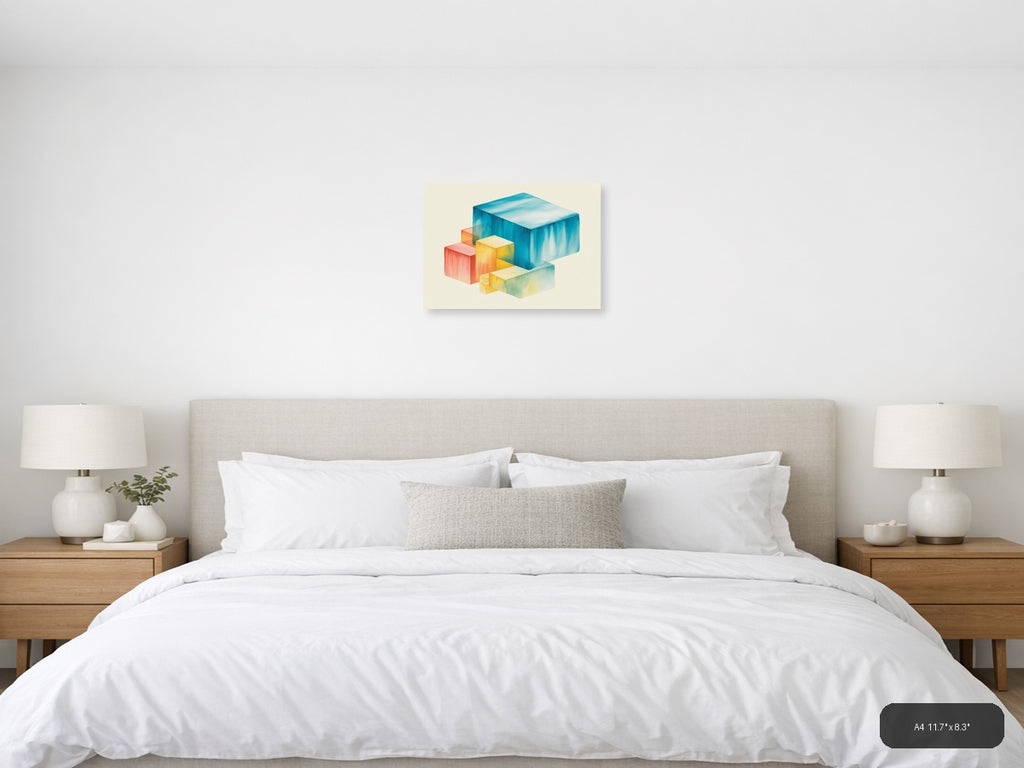 Colorful Geometric Watercolor Blocks Wall Art — A4 / Bedroom