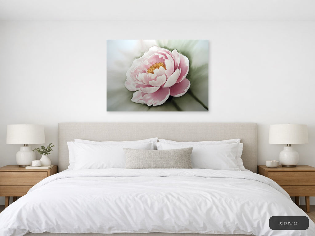 Pink Peony Watercolor Painting Wall Art — A2 / Bedroom