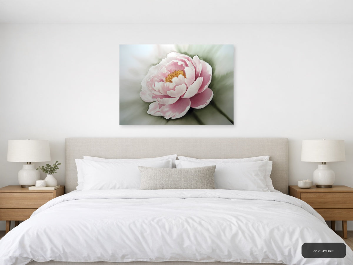 Pink Peony Watercolor Painting Wall Art — A2 / Bedroom
