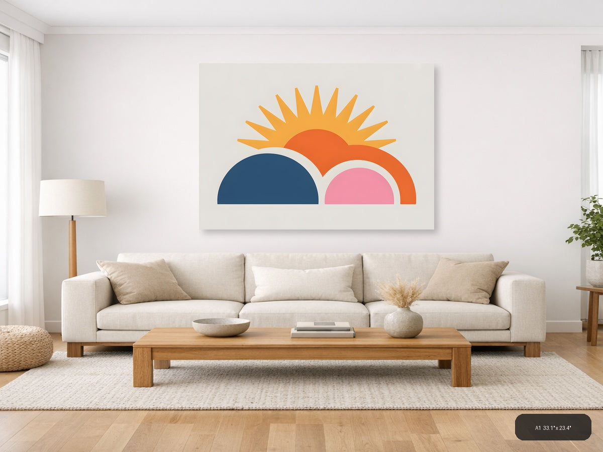 Minimalist Sunrise with Layered Semicircles Wall Art — A1 / Living Room