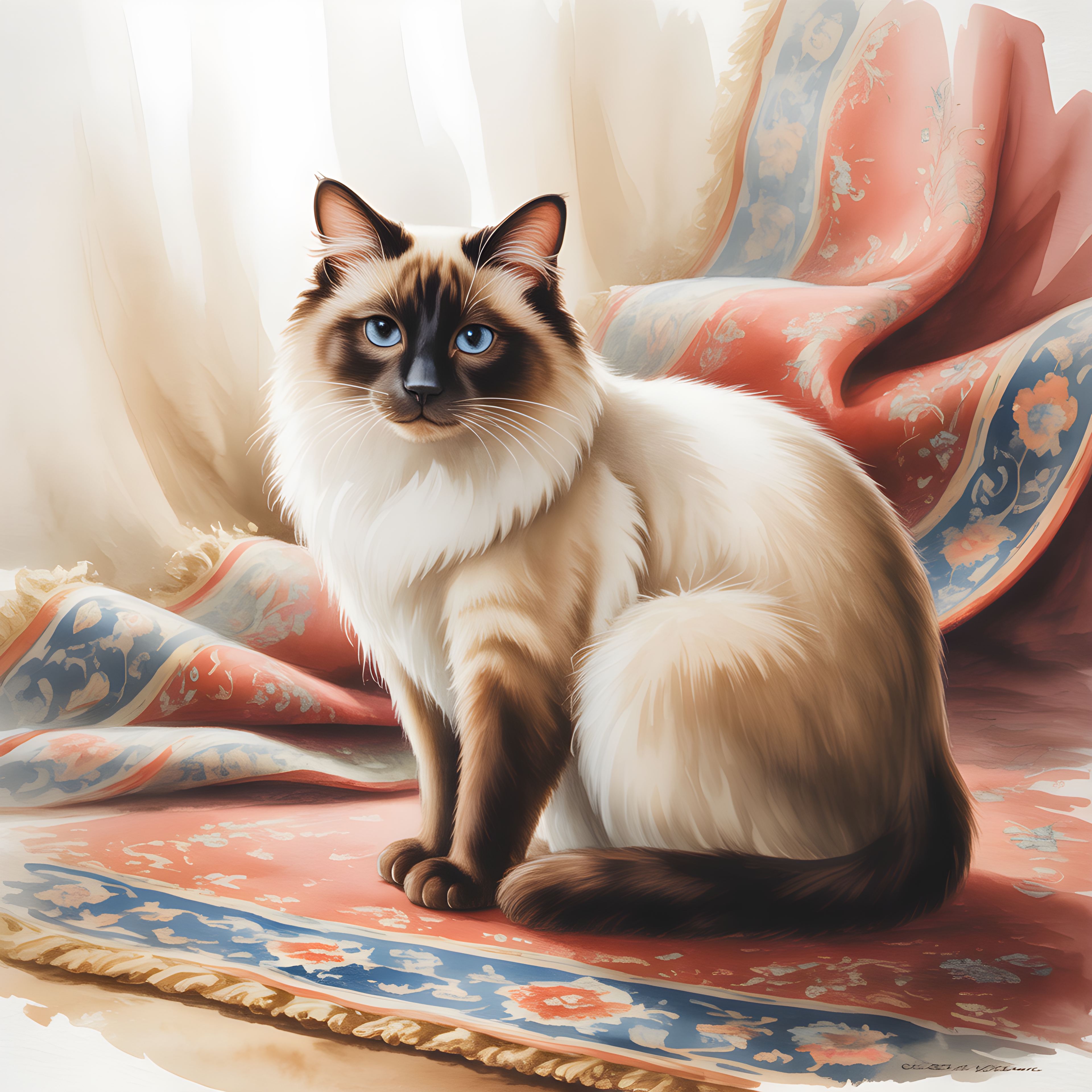 Siamese Cat with Blue Eyes Watercolor Wall Art