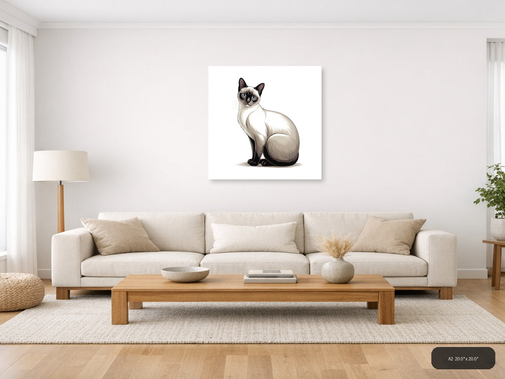 Siamese Cat Portrait Minimalist Wall Art — A2 / Living Room