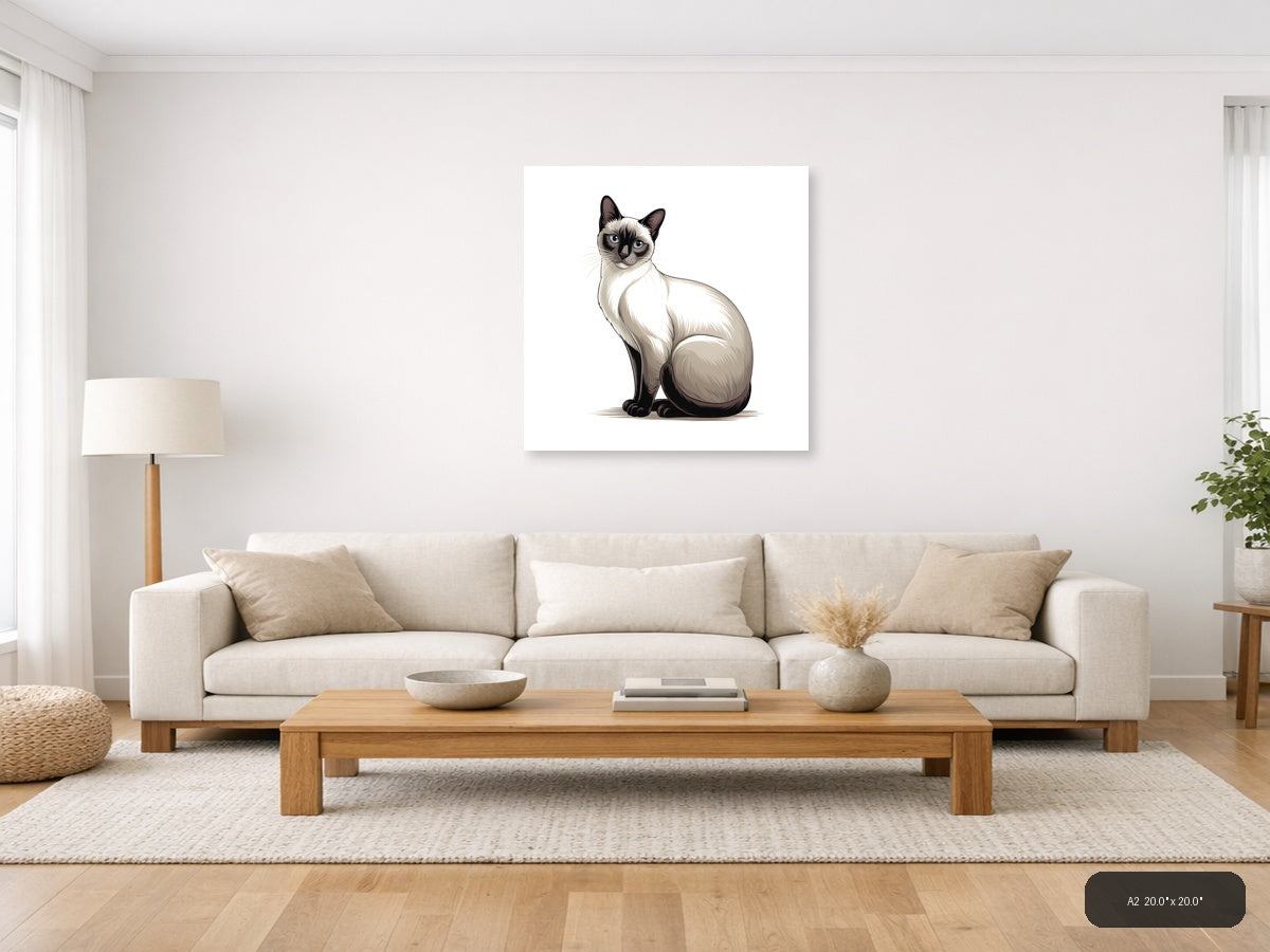 Siamese Cat Portrait Minimalist Wall Art — A2 / Living Room