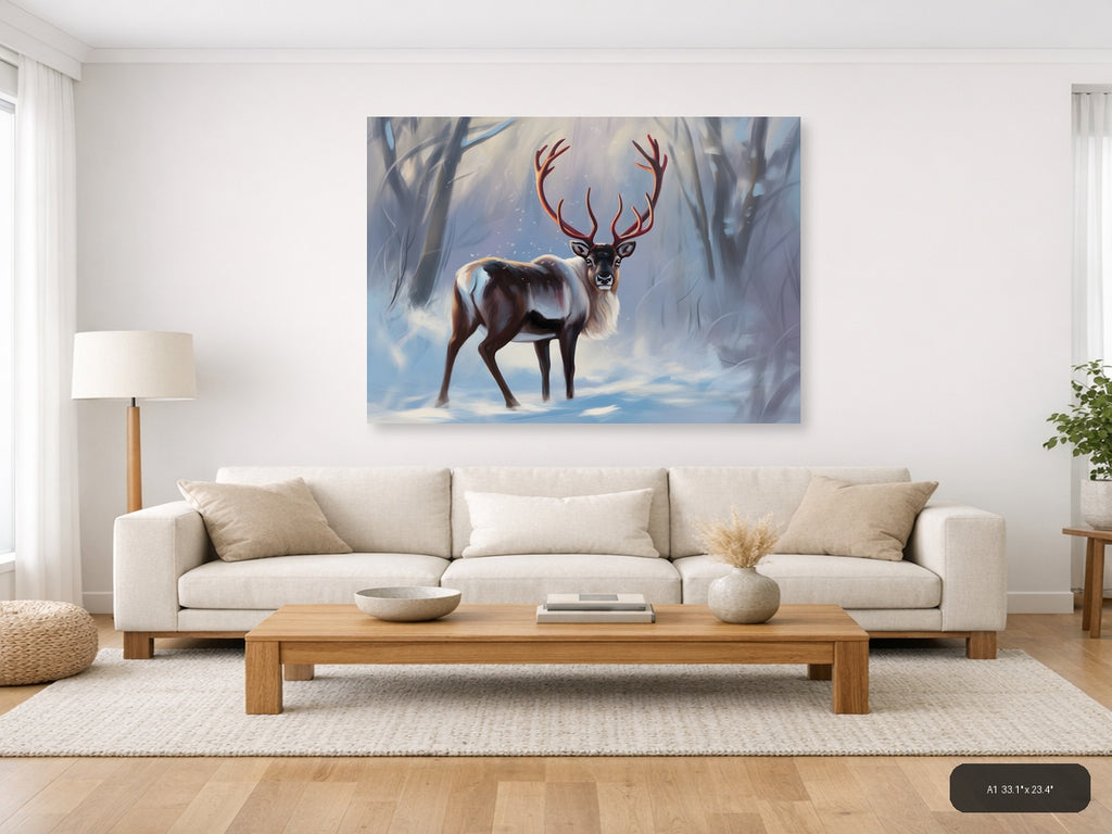 Majestic Deer with Glowing Antlers Abstract Wall Art — A1 / Living Room