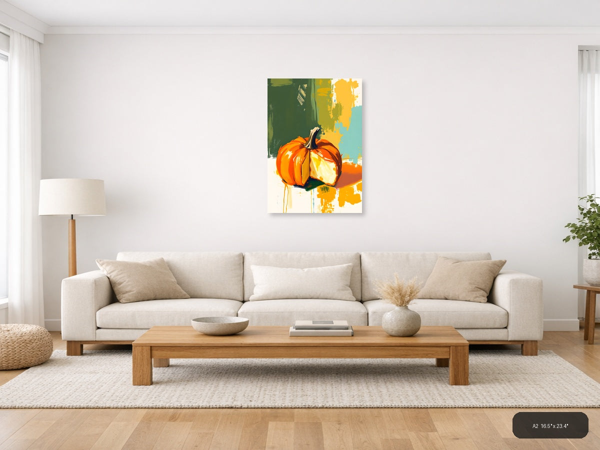 Abstract Orange Pumpkin Modern Autumn Wall Art — A2 / Living Room