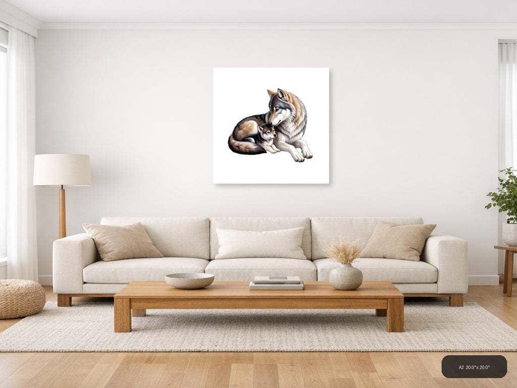 Husky Mother & Puppy Minimalist Wall Art — A2 / Living Room