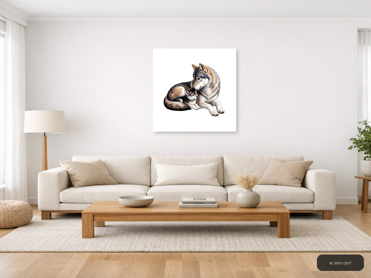 Husky Mother & Puppy Minimalist Wall Art — A2 / Living Room