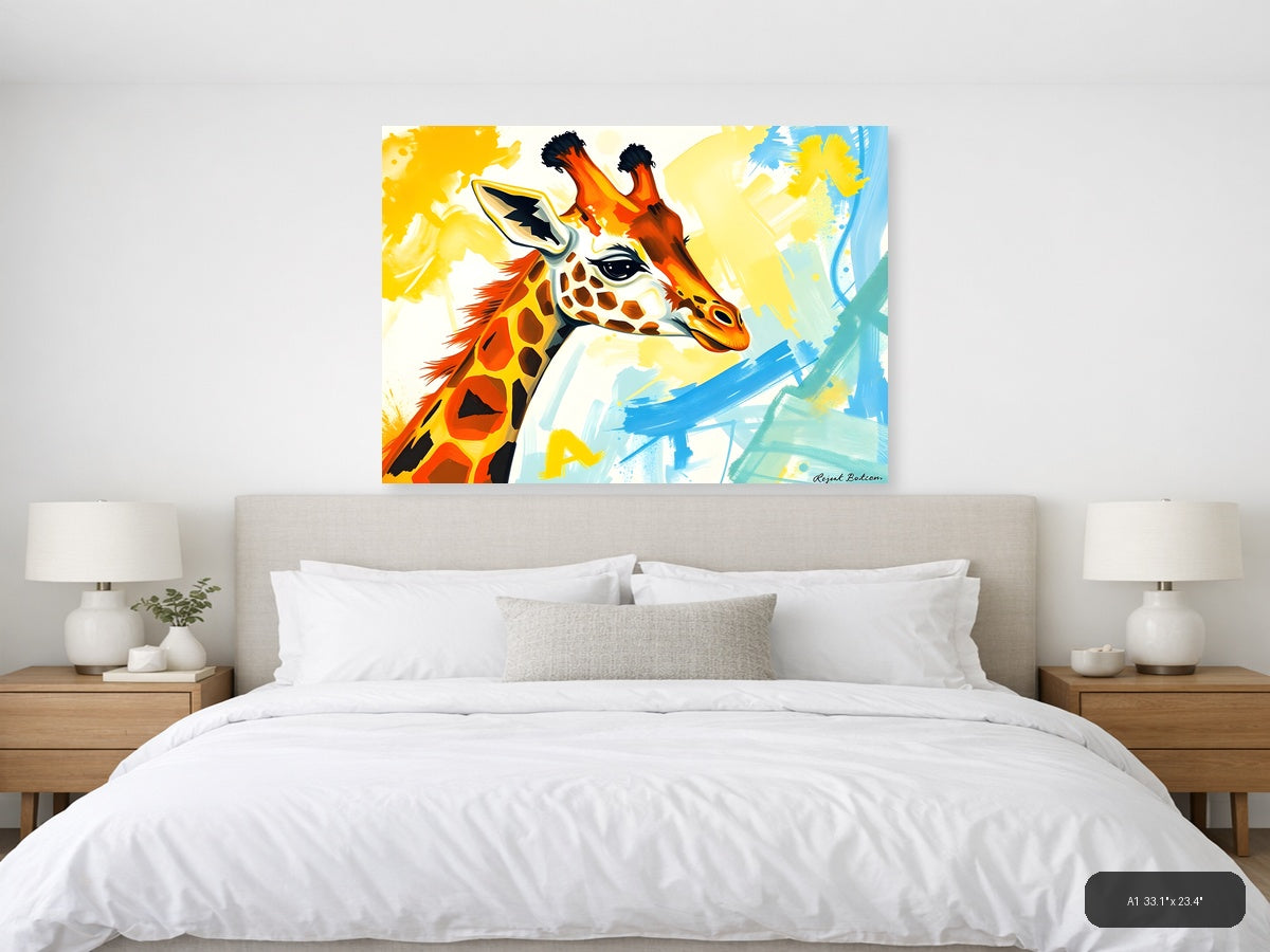Colorful Abstract Giraffe Portrait Modern Wall Art — A1 / Bedroom