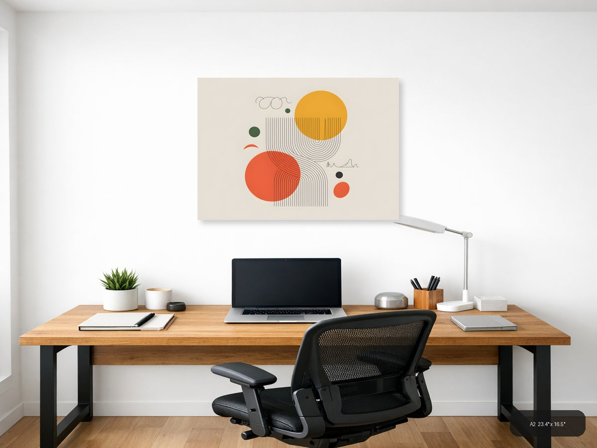 Modern Line Art with Geometric Circles Wall Art — A2 / Office