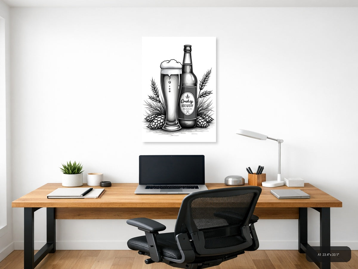 Craft Brewery Beer & Hops Line Art Wall Art — A1 / Office