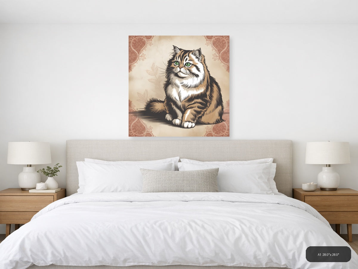 Vintage Tabby Cat with Green Eyes Square Wall Art — A1 / Bedroom