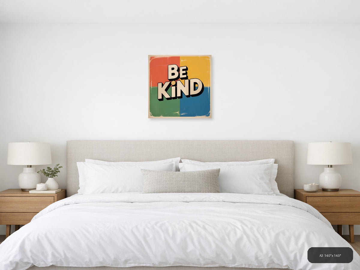 Be Kind Vintage Retro Colorblock Square Wall Art — A3 / Bedroom