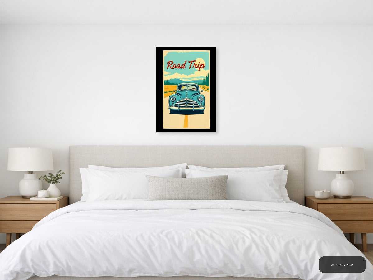 Vintage Road Trip Car Poster - Retro Travel Wall Art — A2 / Bedroom