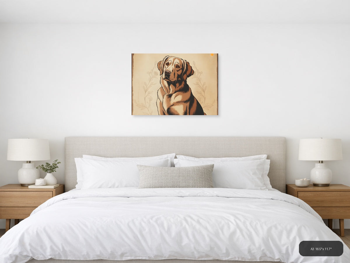 Brown & White Dog Portrait Vintage Style Wall Art — A3 / Bedroom