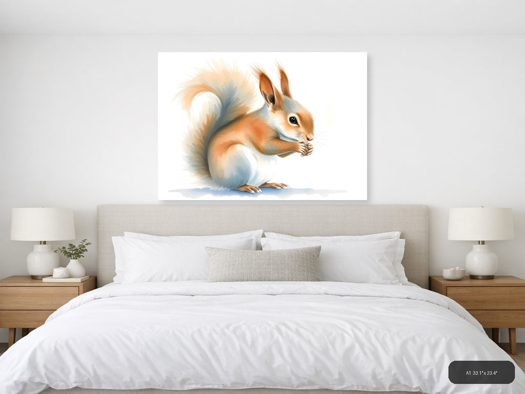 Curious Squirrel Watercolor Portrait Wall Art — A1 / Bedroom