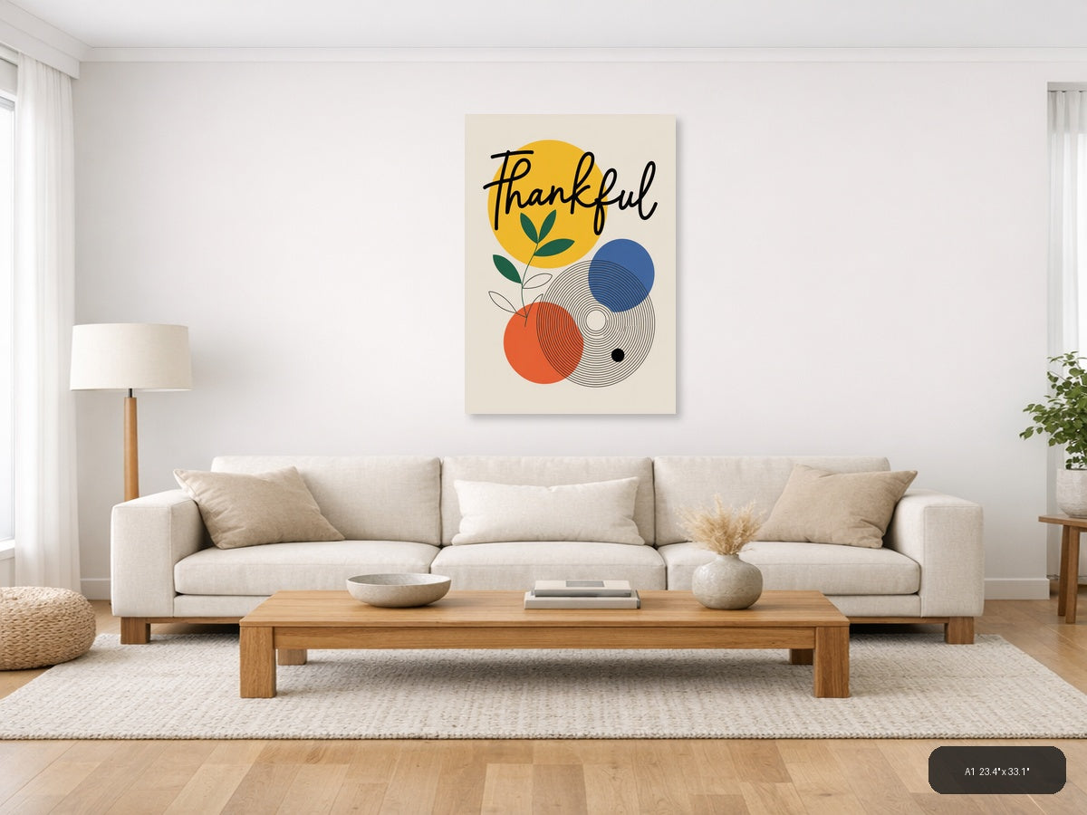 Thankful — Line Art (Portrait) Canvas Print | Line Art Wall Art | A4 A3 A2 A1 — A1 / Living Room