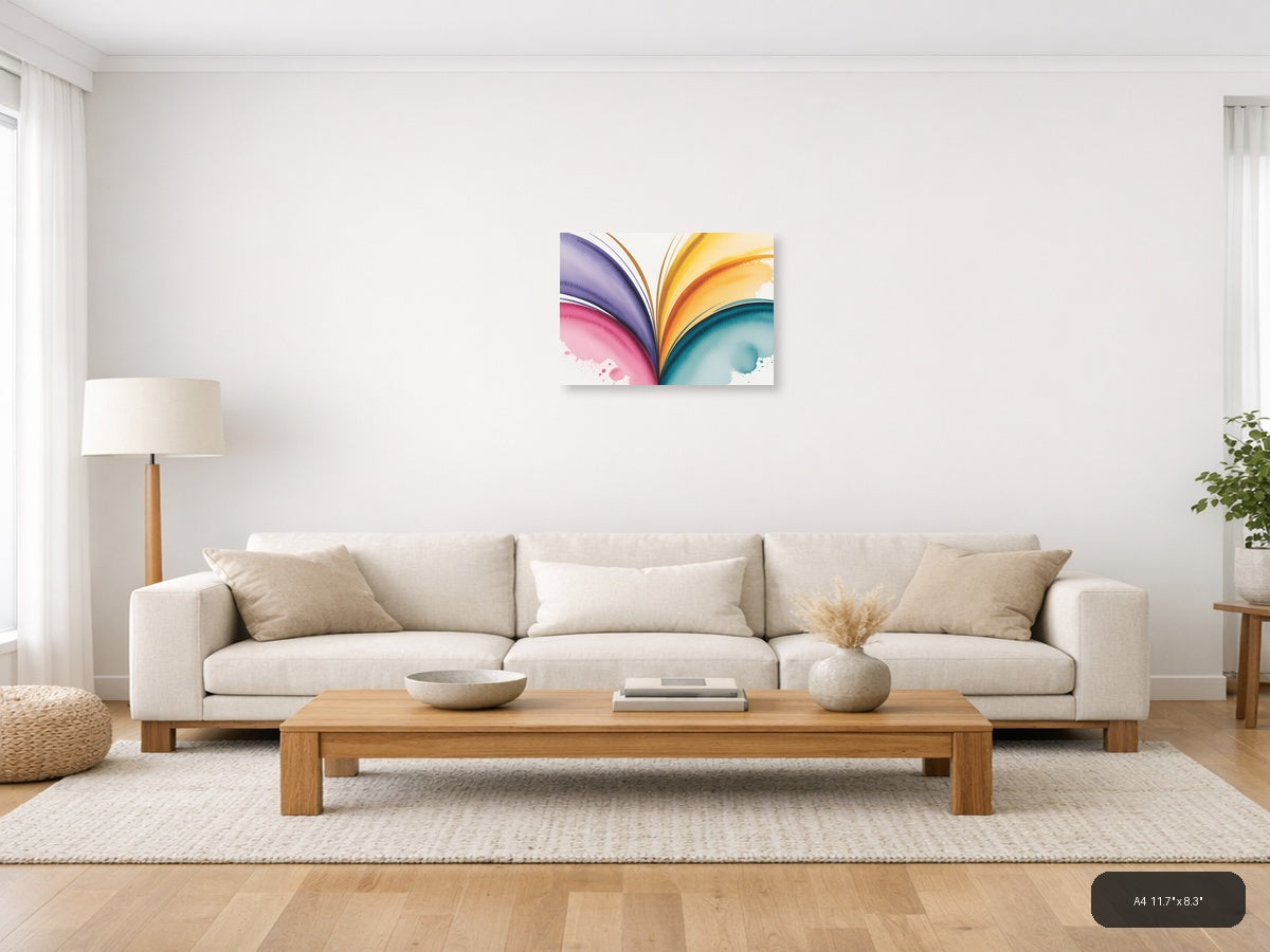 Colorful Rainbow Wave Watercolor Abstract Wall Art — A4 / Living Room