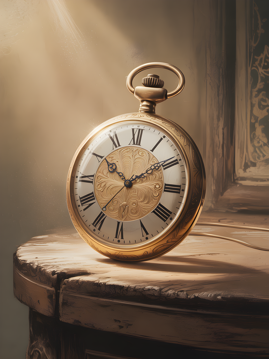 Vintage Gold Pocket Watch on Wood - Steampunk Wall Art
