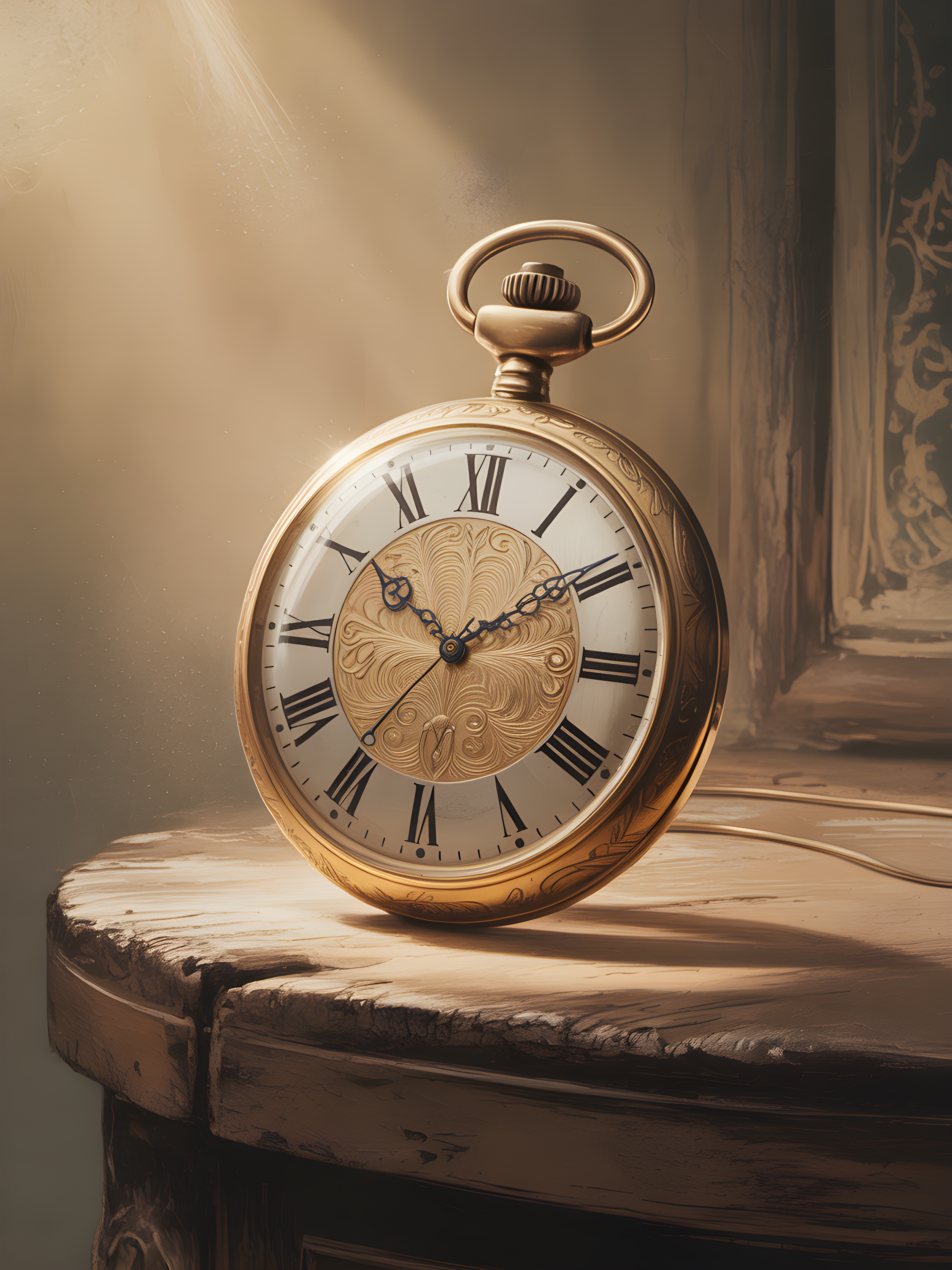 Vintage Gold Pocket Watch on Wood - Steampunk Wall Art