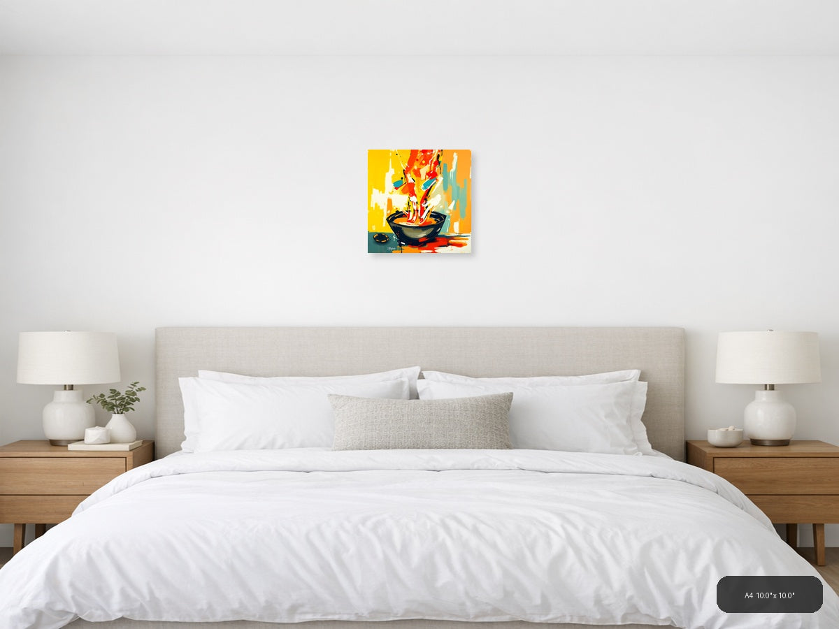 Abstract Wok Cooking Scene - Modern Kitchen Wall Art — A4 / Bedroom