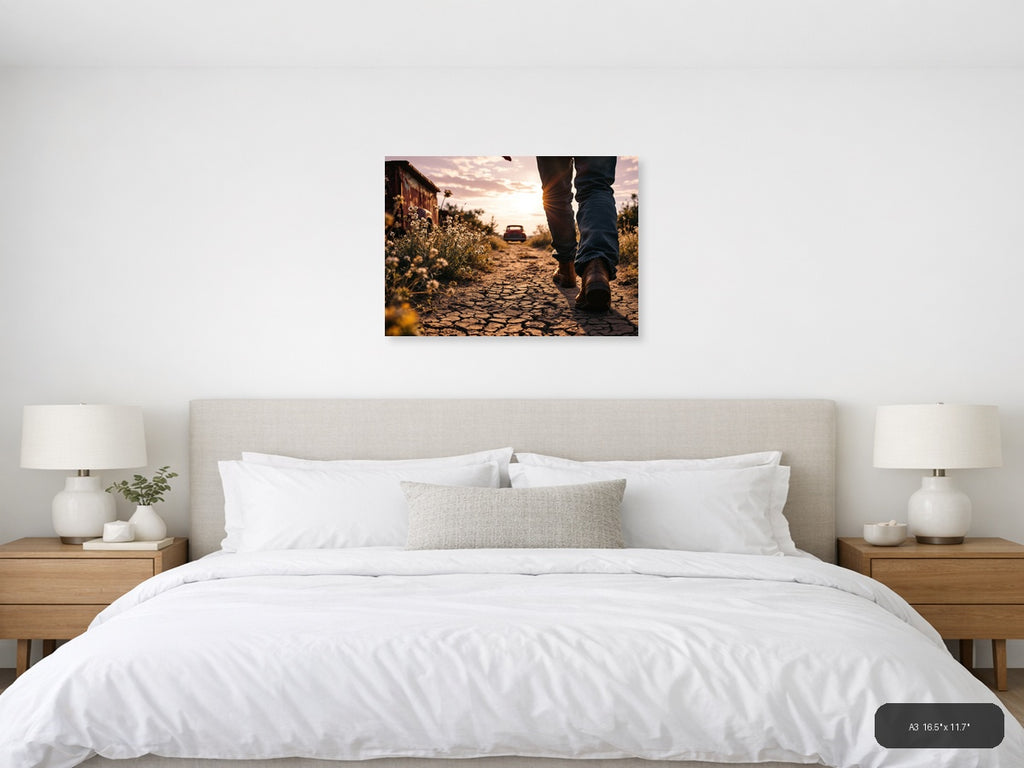 Vintage Desert Road Walk at Sunset Wall Art — A3 / Bedroom