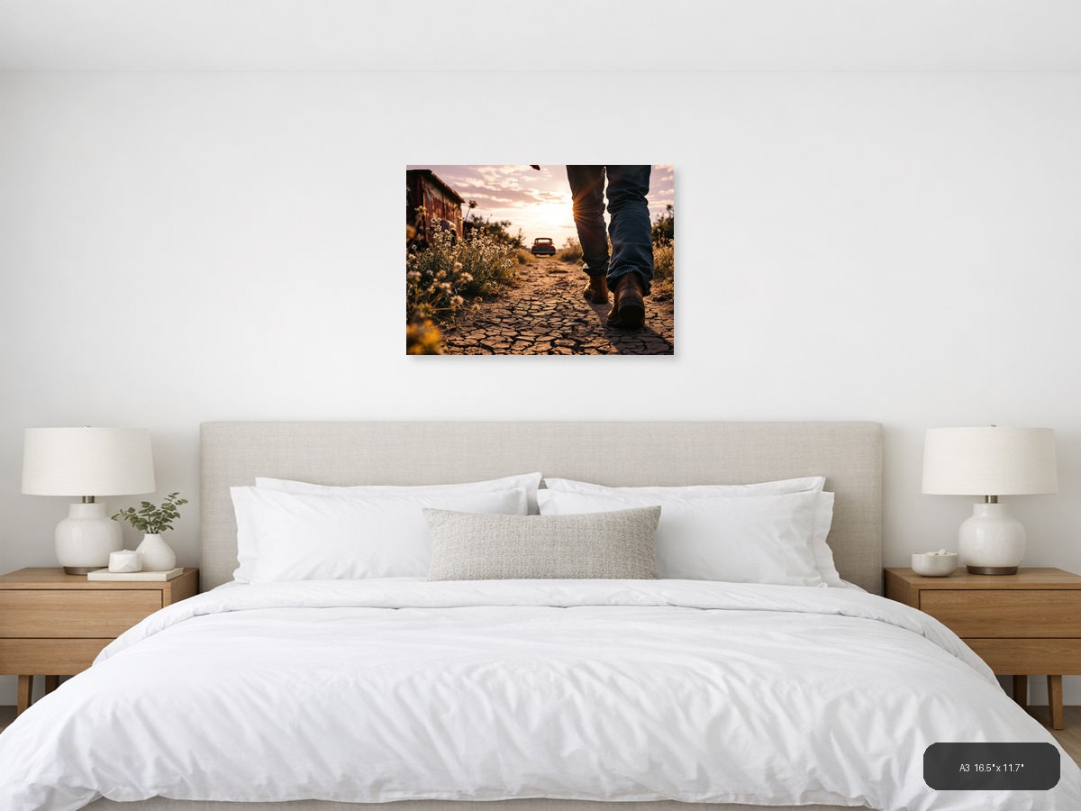 Vintage Desert Road Walk at Sunset Wall Art — A3 / Bedroom
