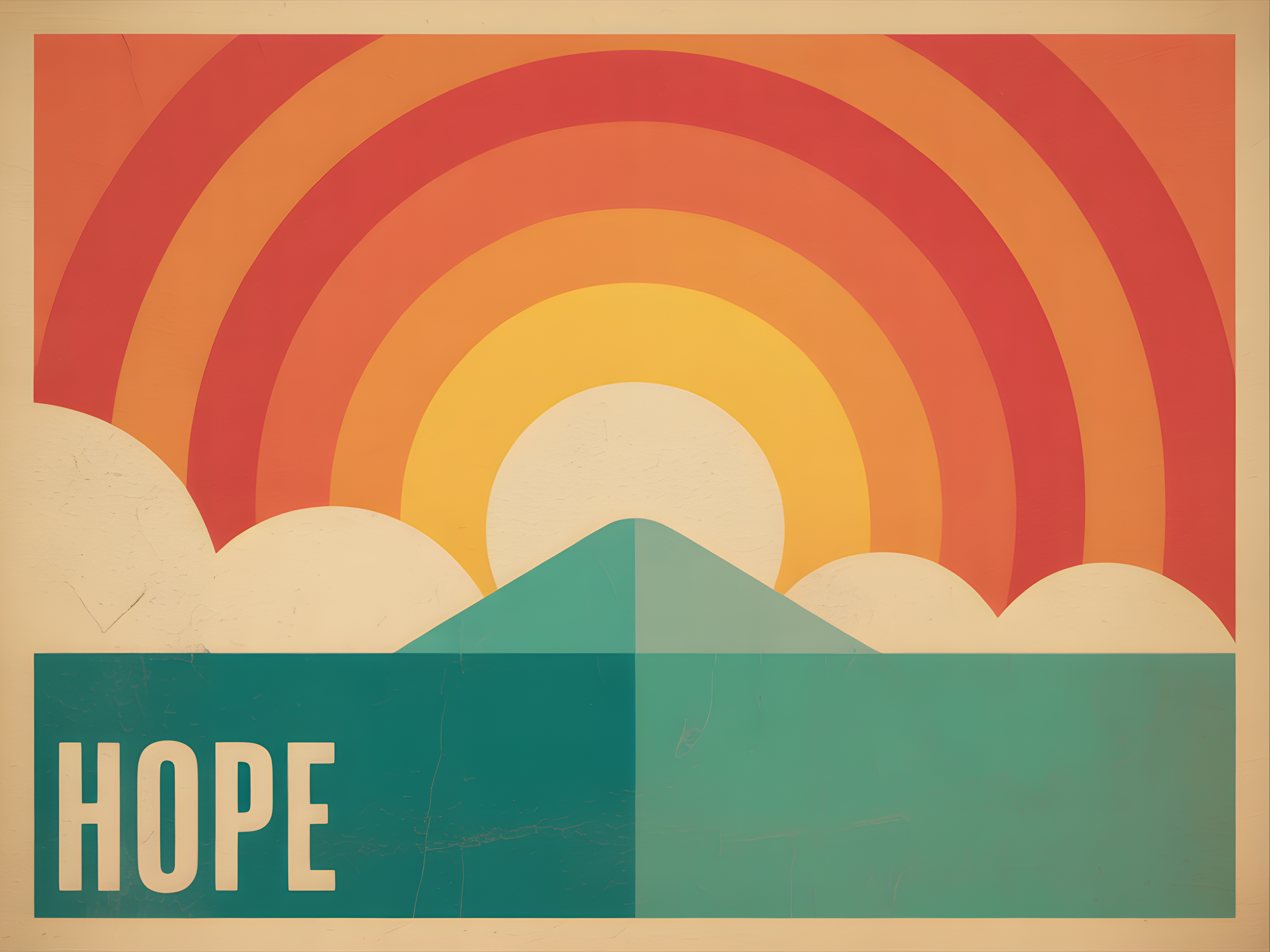 Vintage Hope Rainbow Mountain Sunrise Landscape Wall Art