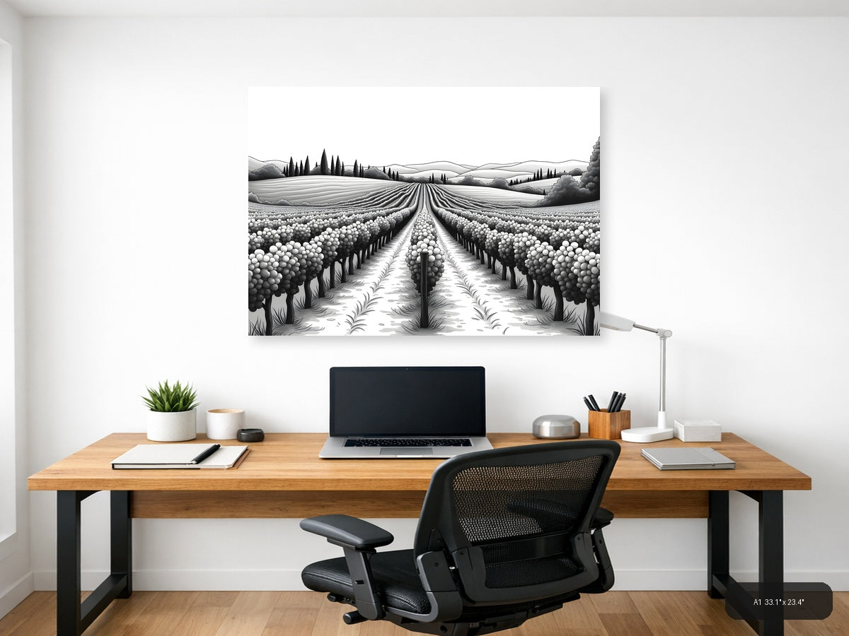 Tuscan Vineyard Landscape Line Art Wall Art — A1 / Office