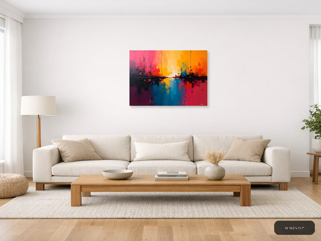 Vibrant Abstract Sunset Reflection Landscape Wall Art — A3 / Living Room