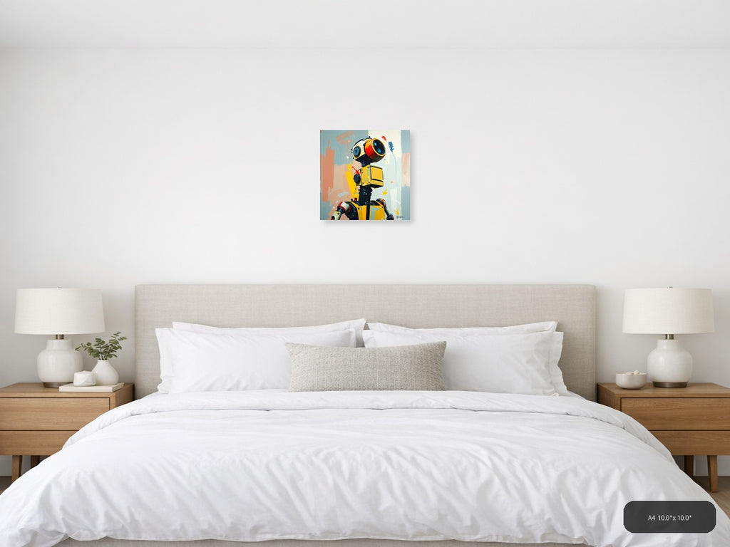 Abstract Yellow Robot Portrait Modern Wall Art — A4 / Bedroom
