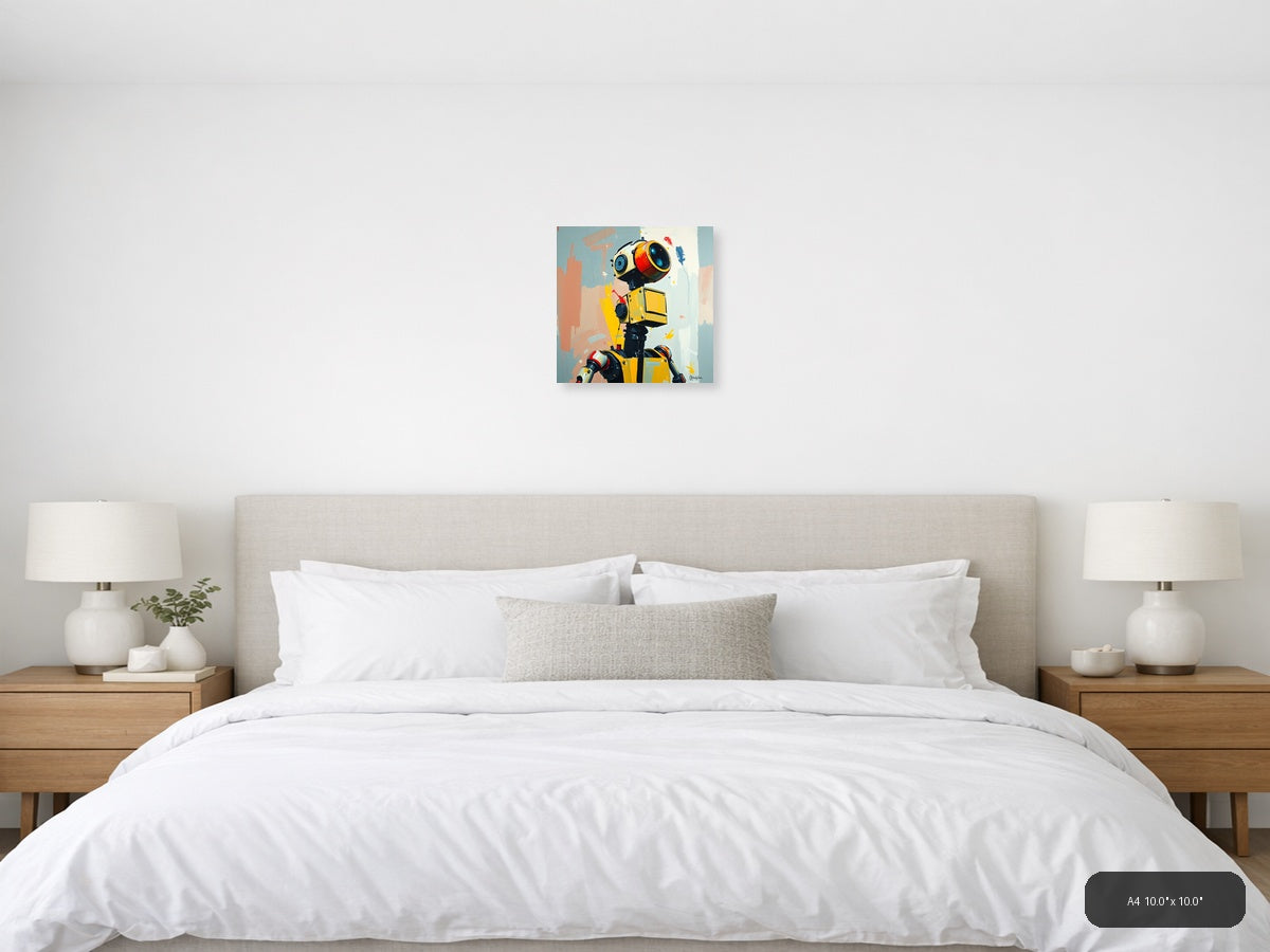 Abstract Yellow Robot Portrait Modern Wall Art — A4 / Bedroom