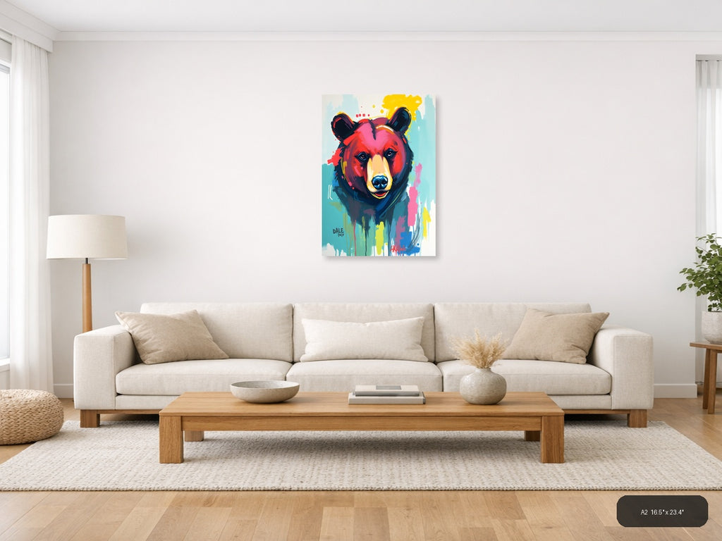 Colorful Abstract Bear Portrait Pop Art Wall Art — A2 / Living Room