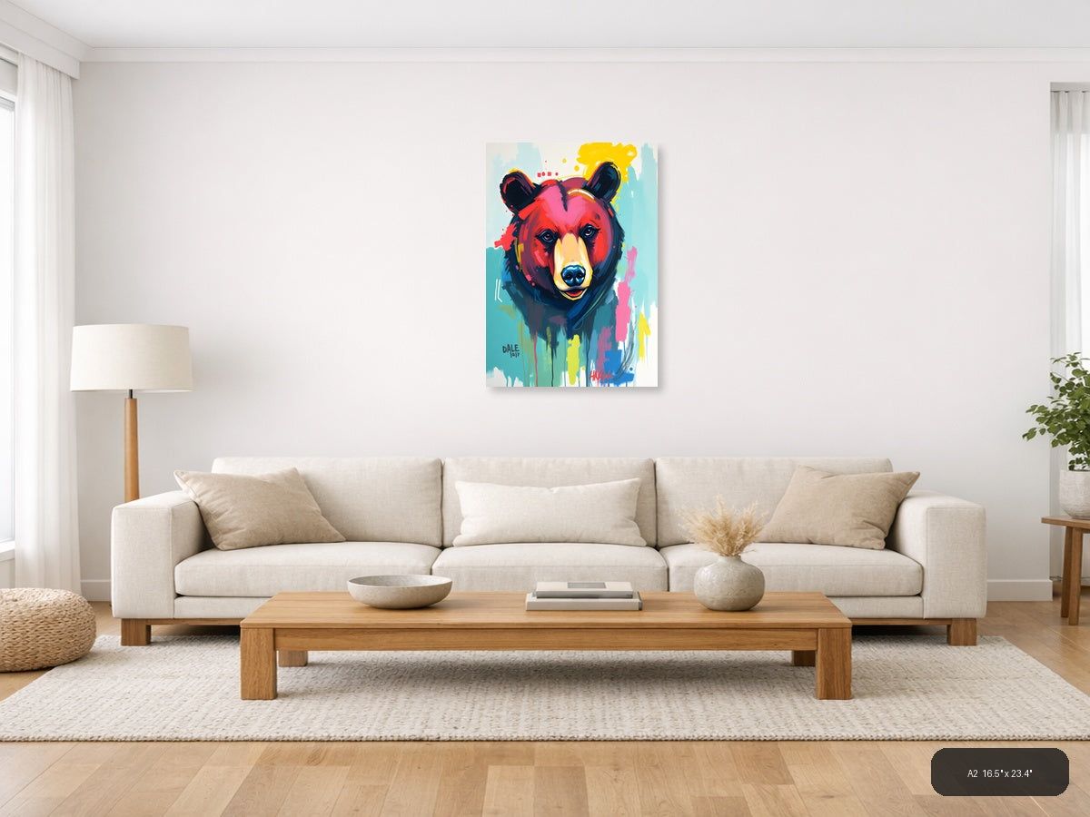 Colorful Abstract Bear Portrait Pop Art Wall Art — A2 / Living Room
