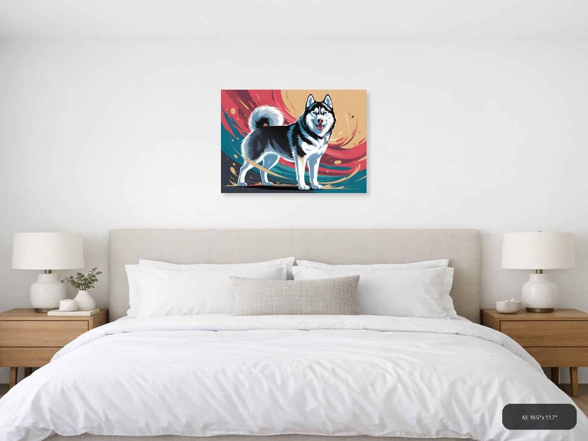 Colorful Husky Dog Abstract Modern Wall Art — A3 / Bedroom
