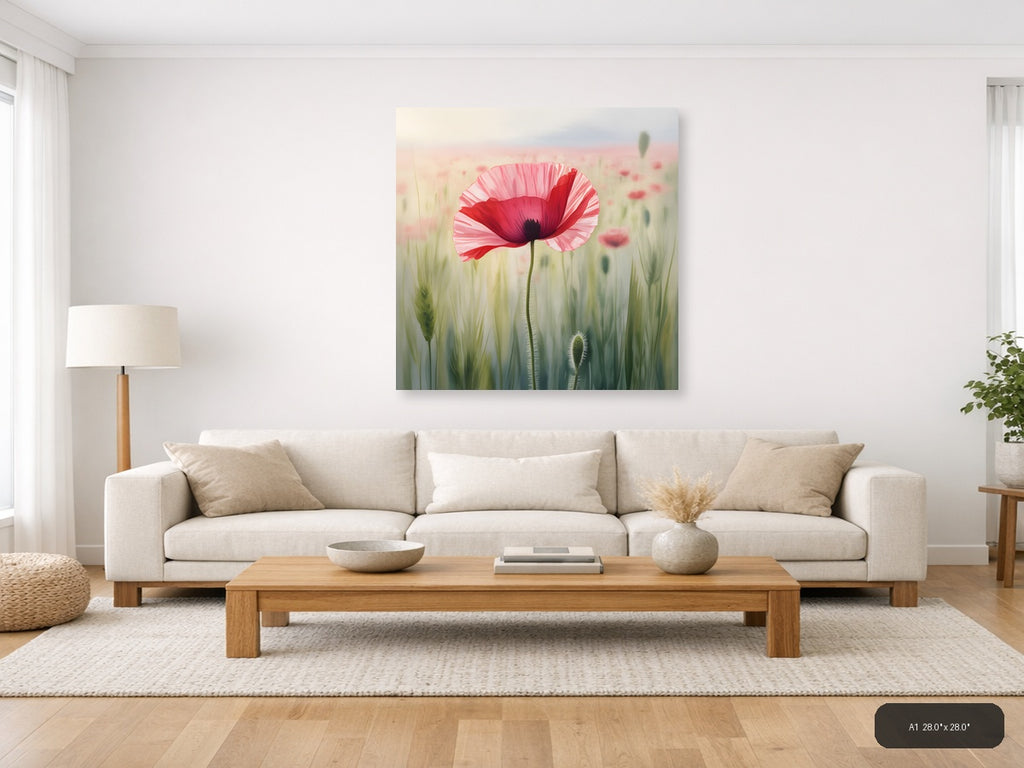 Red Poppy Watercolor Flower Field Wall Art — A1 / Living Room