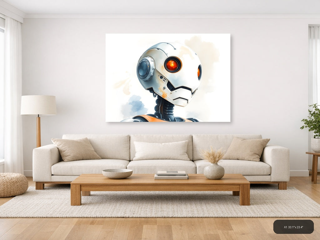 Futuristic Robot Head Watercolor Illustration Wall Art — A1 / Living Room