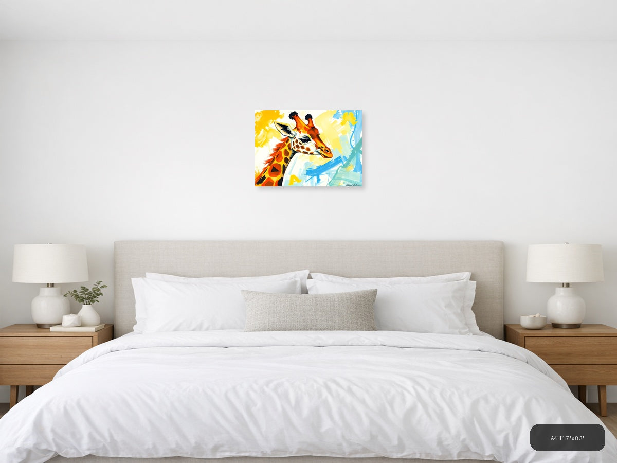 Colorful Abstract Giraffe Portrait Modern Wall Art — A4 / Bedroom