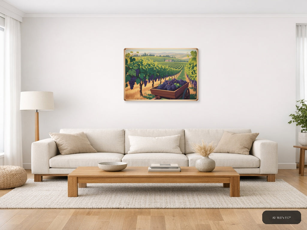Vintage Tuscan Vineyard Harvest Landscape Wall Art — A3 / Living Room