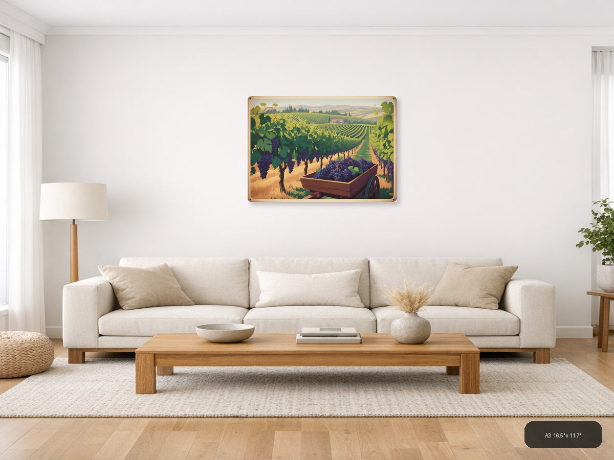 Vintage Tuscan Vineyard Harvest Landscape Wall Art — A3 / Living Room