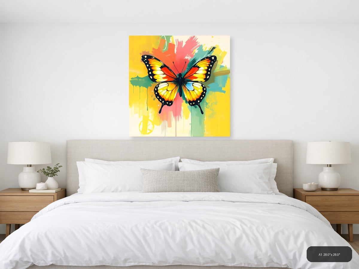 Colorful Abstract Butterfly with Paint Splash Wall Art — A1 / Bedroom
