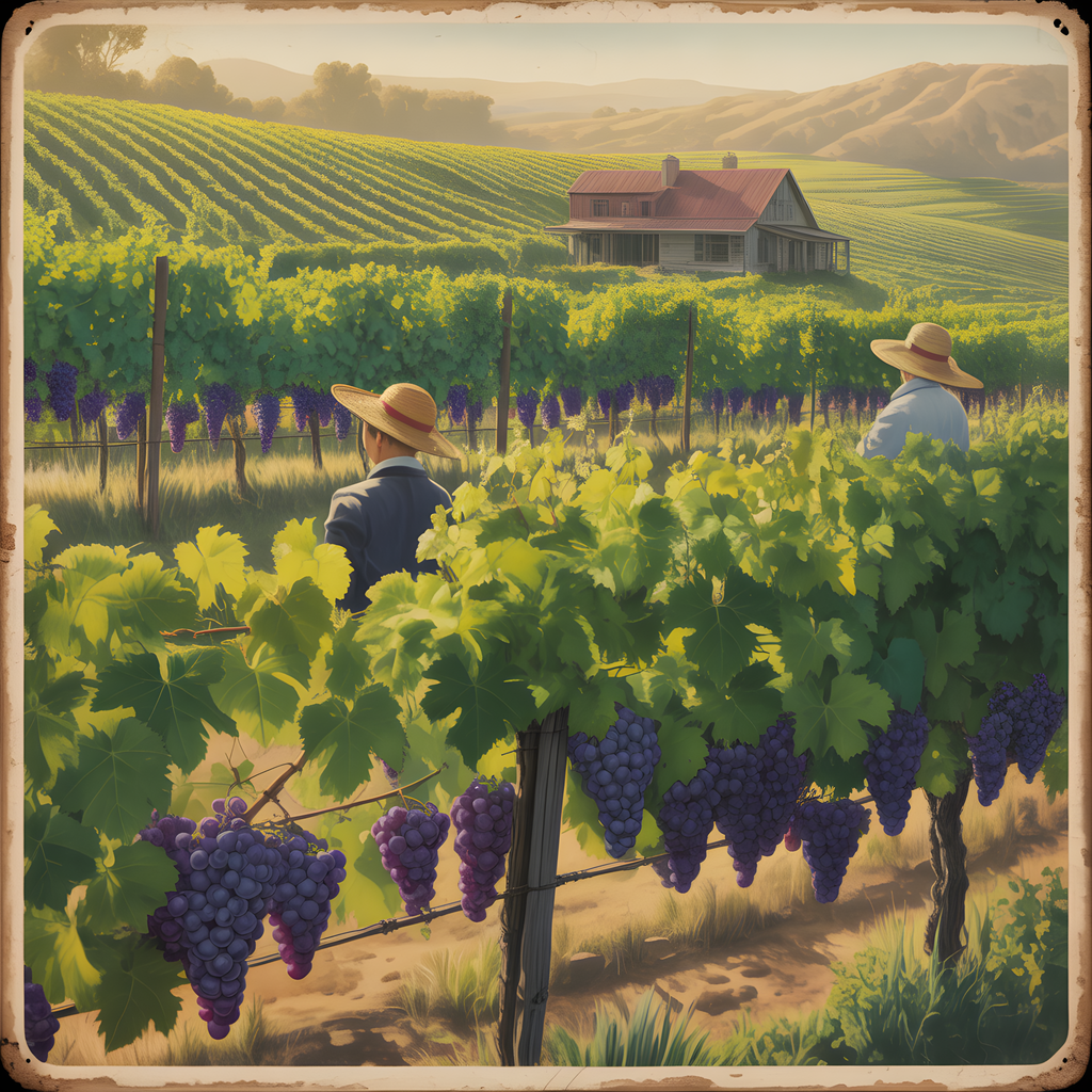 Vintage Vineyard Harvest Landscape Wall Art