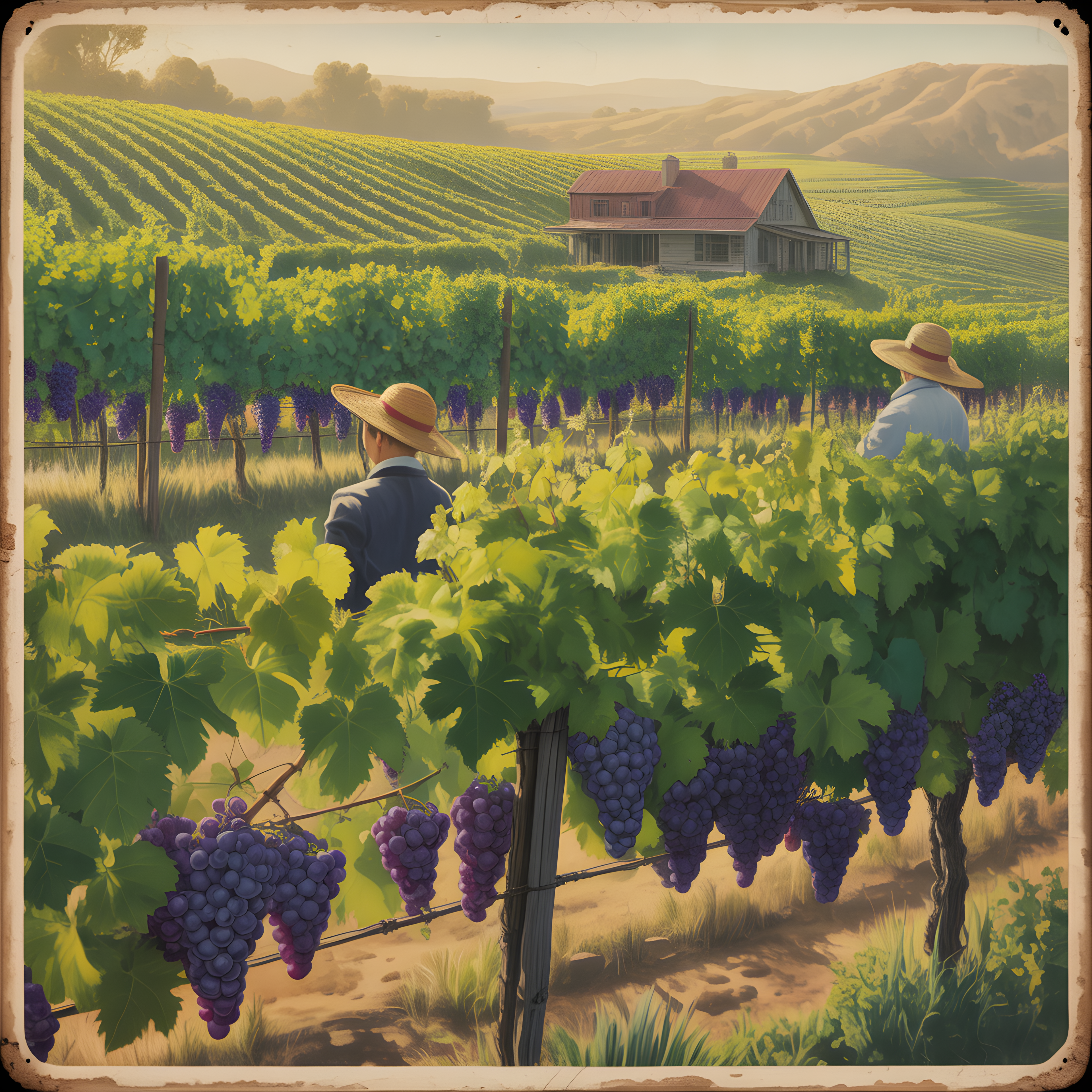 Vintage Vineyard Harvest Landscape Wall Art