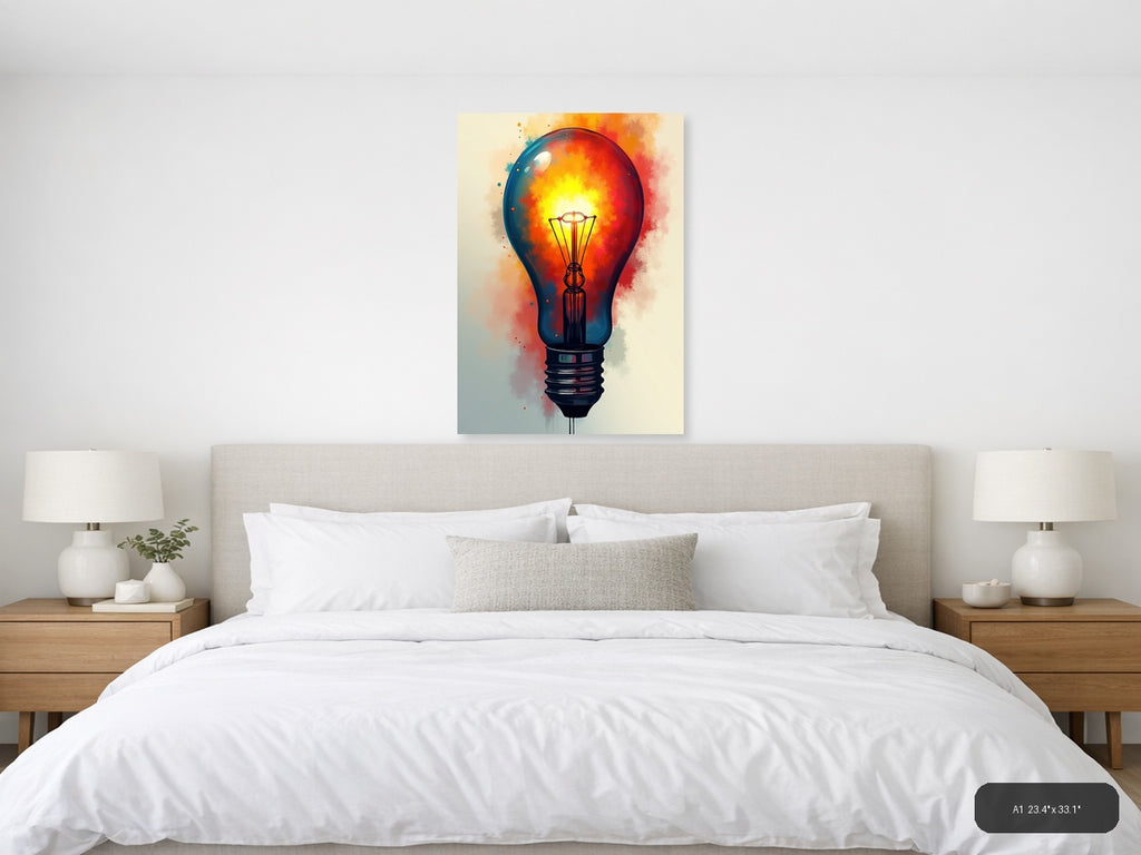 Glowing Lightbulb Abstract Watercolor Wall Art — A1 / Bedroom