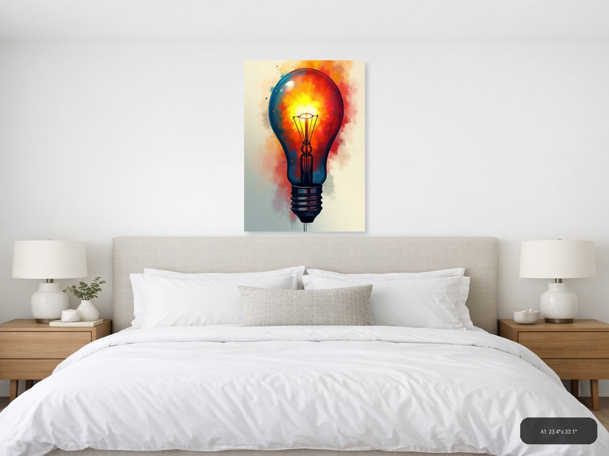 Glowing Lightbulb Abstract Watercolor Wall Art — A1 / Bedroom
